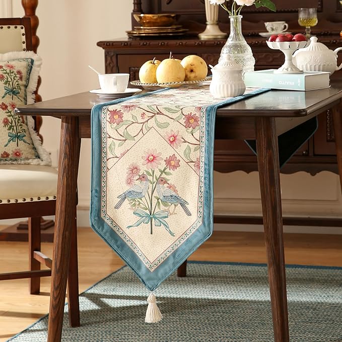 patdrea Designer French Elegant Wild Flowers Velvet Table Runner 87 Inch Long - Image 2