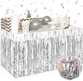 3 Pack 29 x108 Inch Silver Foil Fringe Table Skirts Metallic Banner by Mebiornt