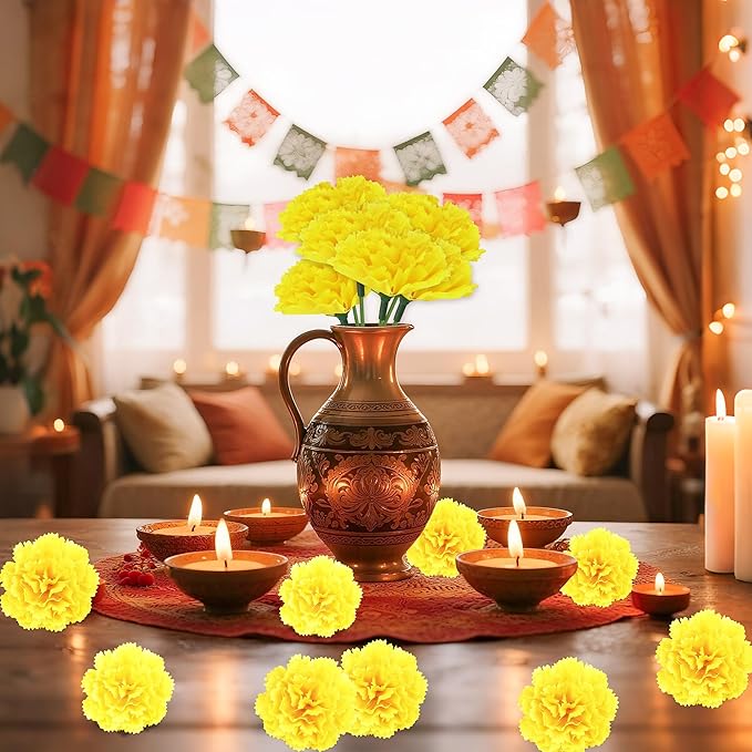 30 Pcs Artificial Marigold Flowers, 3.54" Silk Marigold Flower Heads - Image 4