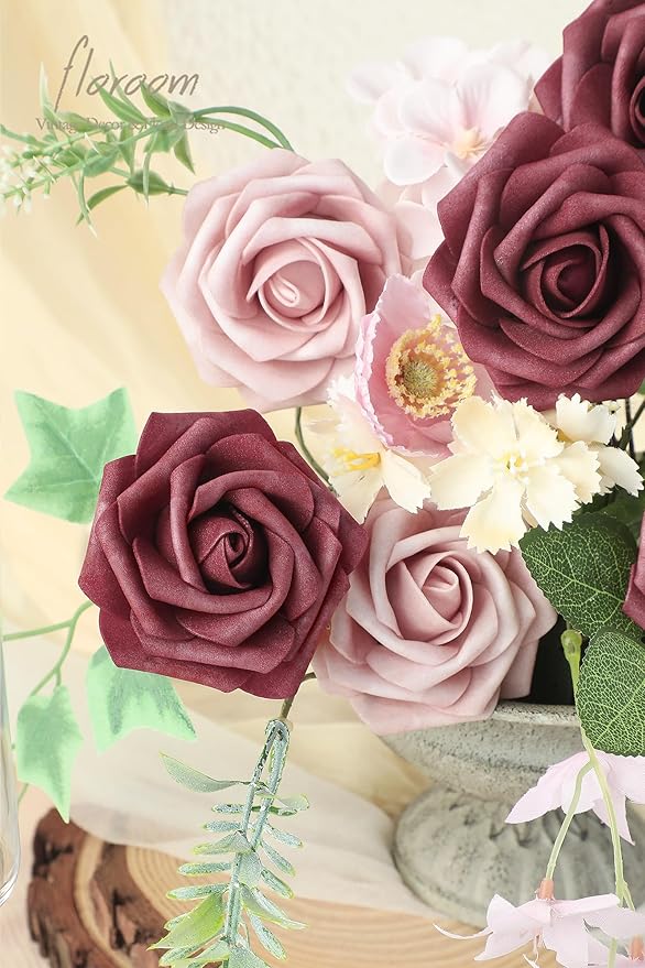 Floroom Artificial Flowers 25pcs Real Looking Cinnamon Rose & Shabby Pink Foam - Image 3