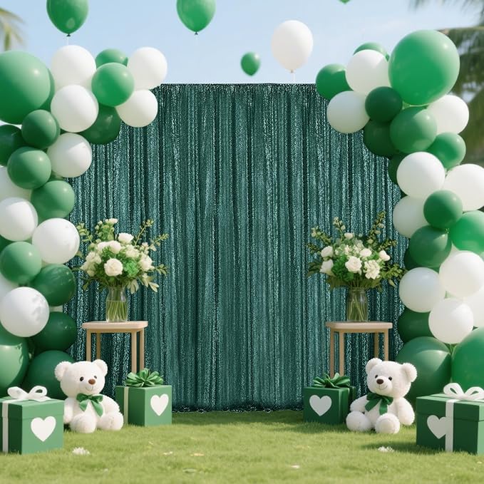 Dark Green Sequin Backdrop Curtain 4 Pieces 2FTx8FT Glitter Photography Backdrop - Image 3