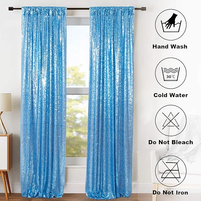 ShinyBeauty Baby Blue Backdrop Curtains 2FTx8FT 8 Pieces Sequin Photo Backdrops - Image 7