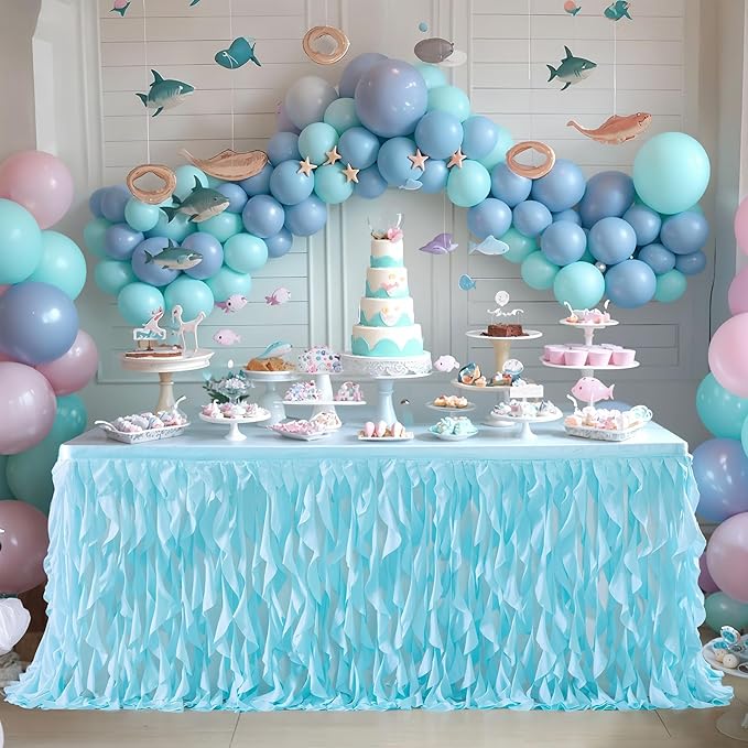 Partisky Aqua Blue Tulle Curly Willow Table Skirt - Image 8