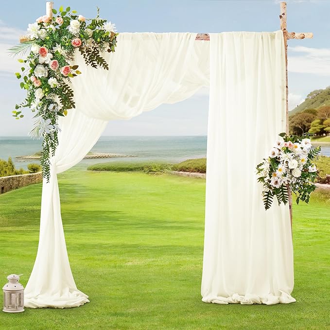 SiinvdaBZX 2 Panels Wedding Arch Draping Fabric 30" x 20Ft Ivory Sheer Chiffon - Image 2
