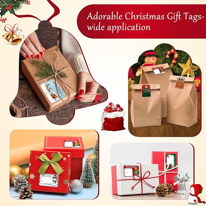 200PCS Christmas Gift Tag Stickers, Xmas Self Adhesive Name Tags Labels - Image 3