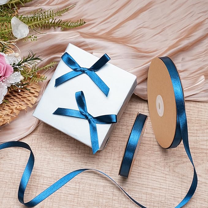 LaRibbons Navy Satin Ribbon 3/8 Inch 25 Yards Luxury Double Faced Blue Silk - Image 2