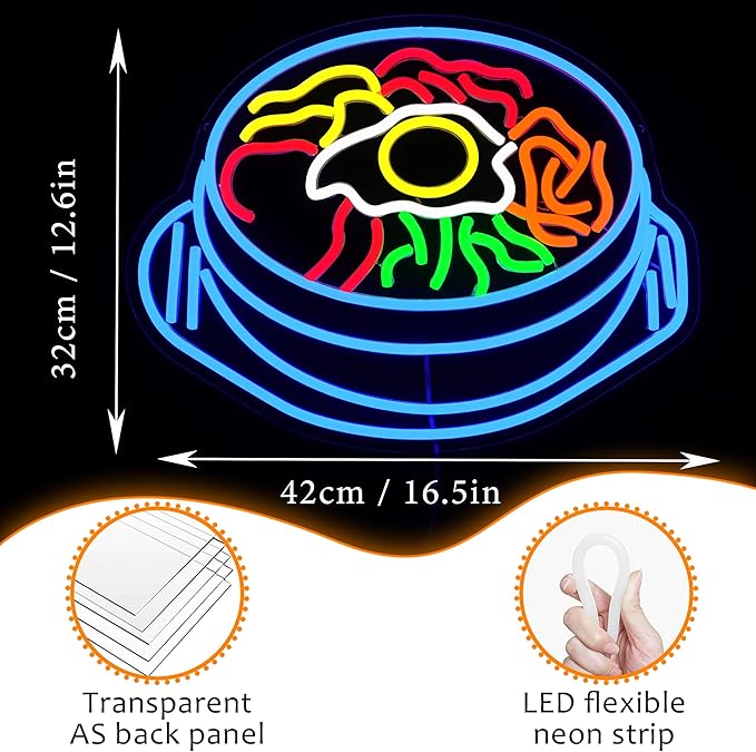 LISIGNVE Bibimbap Neon Sign USB Korean Food Led Light Up Sign Korean Bibimbap - Image 3