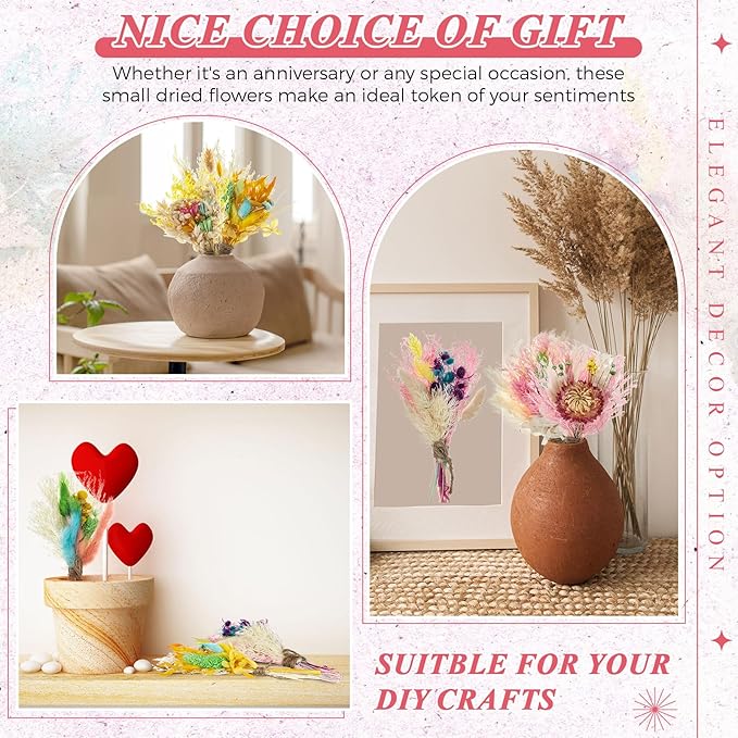 Layhit 12 Pack Boho Dried Flower Bouquet Mini Wedding Handmade Dry Flowers Decor - Image 5