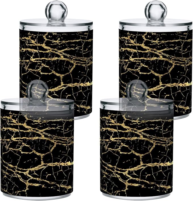 Qtip Holder Dispenser 2 Pack Gold Black Marbling Bathroom Decorative Storage - Image 2