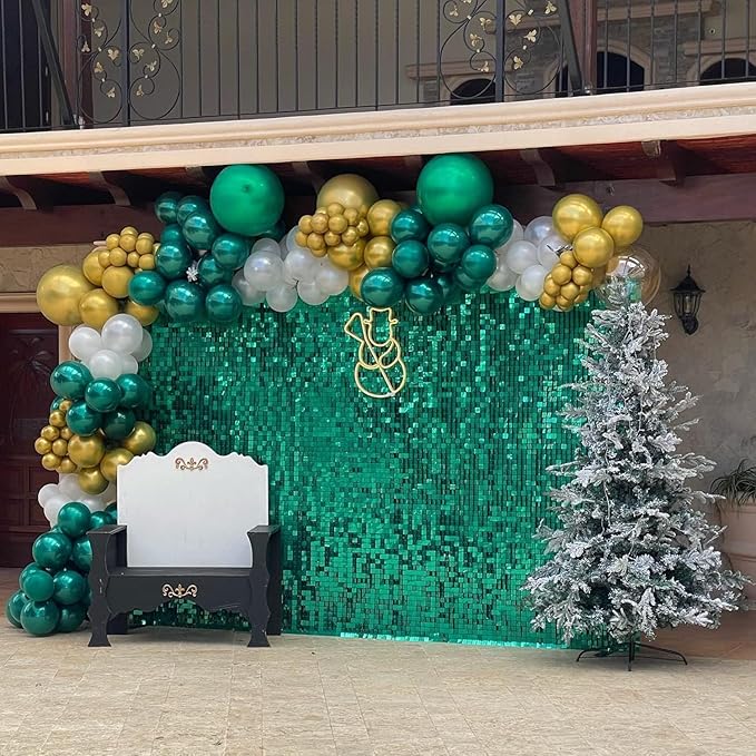 Qcity Emerald Green Shimmer Wall Backdrop 36PCS, Square Sequin Glitter Backdrop - Image 6