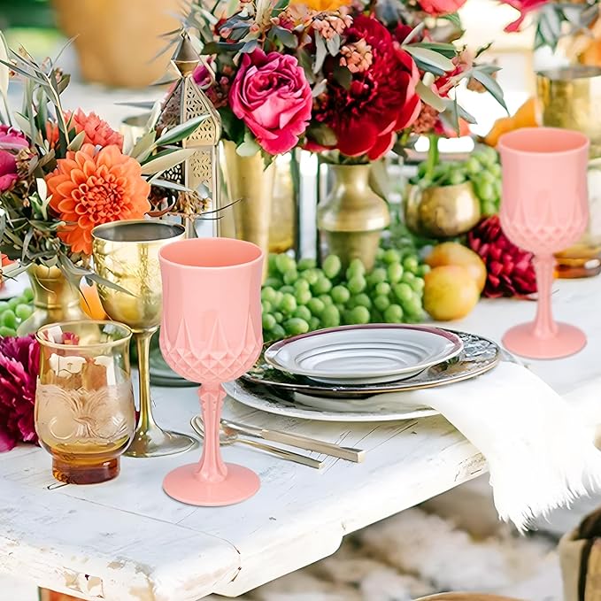 Plastic Vintage Wine Glasses 7OZ Plastic Goblets Vintage Drinking Glasses 12PCS - Image 2