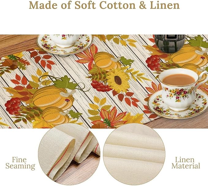 Autumn Table Runner, Seasonal Pumpkins Thanksgiving Kitchen Dining Table - Image 5