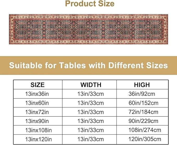 Vintage Boho Floral Table Runner, Rustic Country Farmhouse Red Teal Retro - Image 2