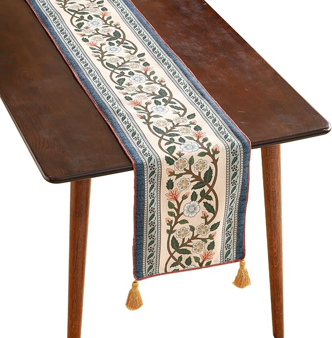ISAENNE Designer Vintage Elegant Linen Extra Long Table Runner 118 Inches by Isaennehomedecoration