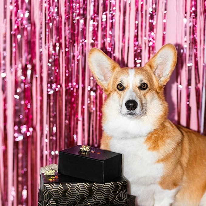 5 Pack Pink Fringe Foil Curtain 3.2ft x 8.2ft Tinsel Backdrop Streamers - Image 5