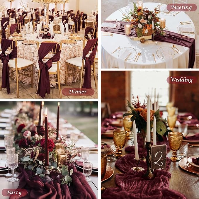 6 Pack Burgundy Table Runner Cheesecloth Gauze Red Table Runner 35x120 Inch - Image 3