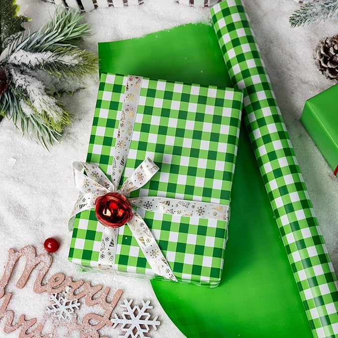 Burymento Green Checkerboard Wrapping Paper, Gift Wrap - Image 2