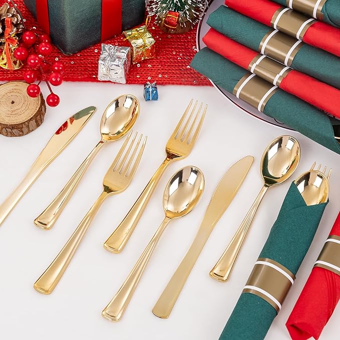 Supernal 240pcs Christmas Rolled Plastic Silverware, Wrapped Plastic Cutlery Set - Image 8