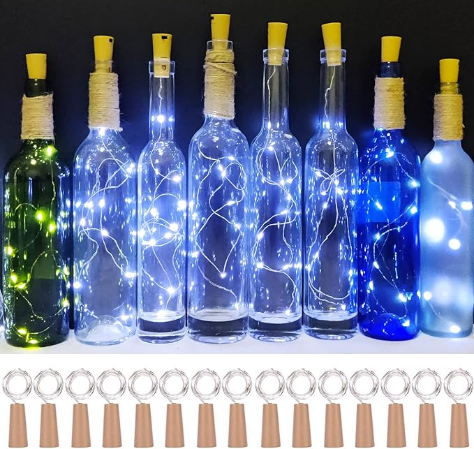 Wine Bottle Lights with Cork 15Pack 10 LED 40 Inches Battery Operated Silver by SmilingTown