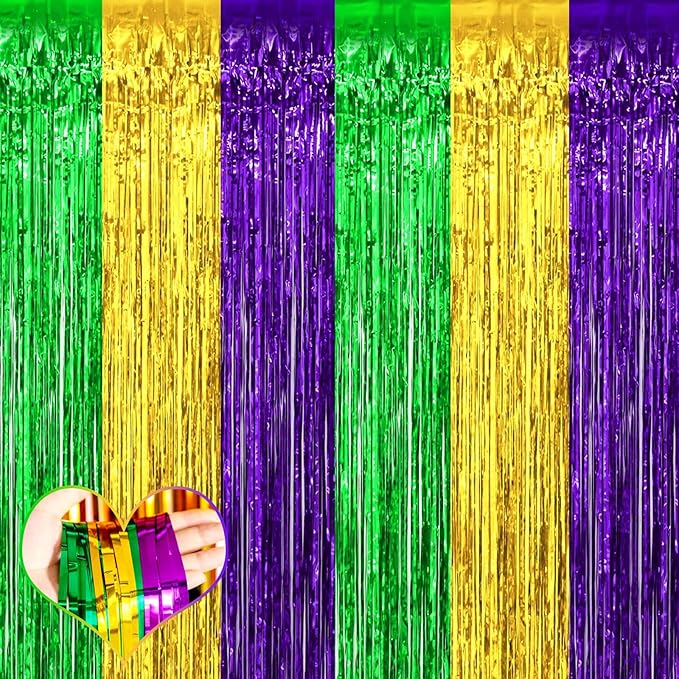 4 Pack 3.2Ft x 6.6Ft Mardi Gras Fringe Curtain Backdrop by Mebiornt