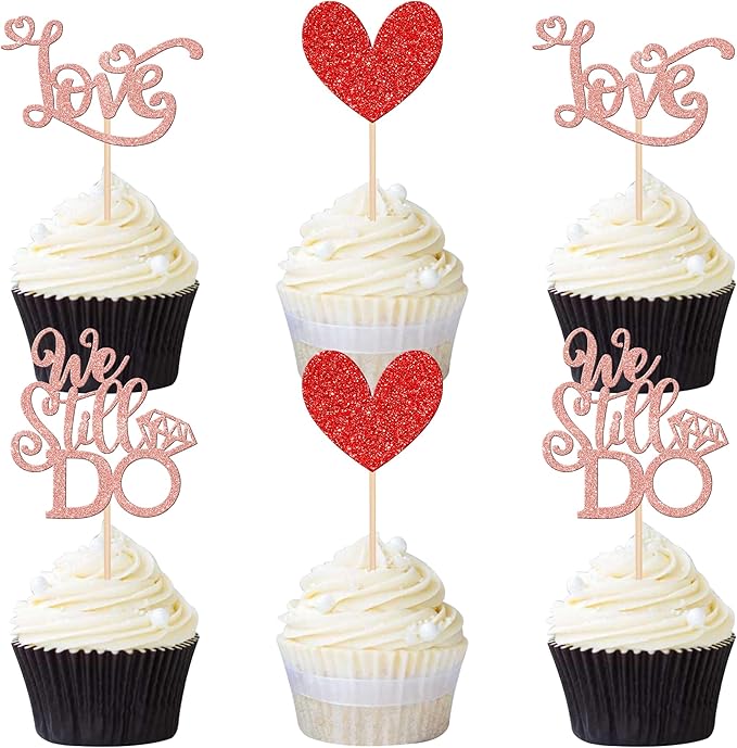 24 PCS We Still Do Cupcake Toppers Glitter Love Heart Bridal Shower Cupcake by ZHUOWEISM