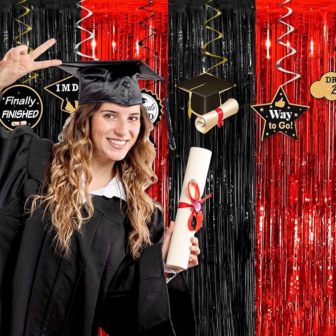 6 Pack Black and Red Foil Fringe Curtains Backdrop, 3.28 x 8.2 Ft Metallic - Image 5