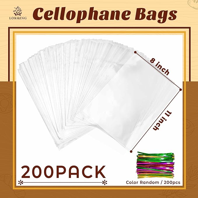 LOKIQNG Cellophane Bags Plastic Gift Bag Clear Cookie Treat Bags - Image 3