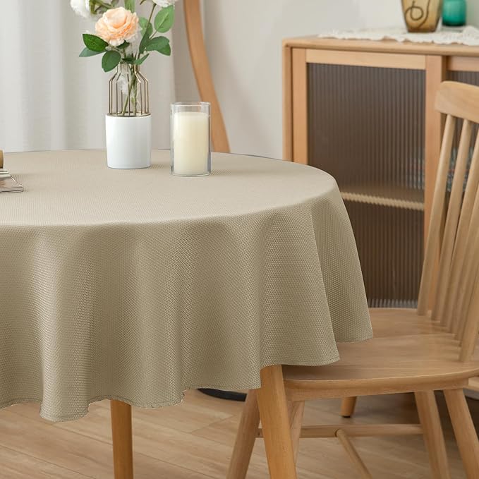 Biscaynebay Textured Fabric Round Tablecloths 70", Natural Water Resistant - Image 7