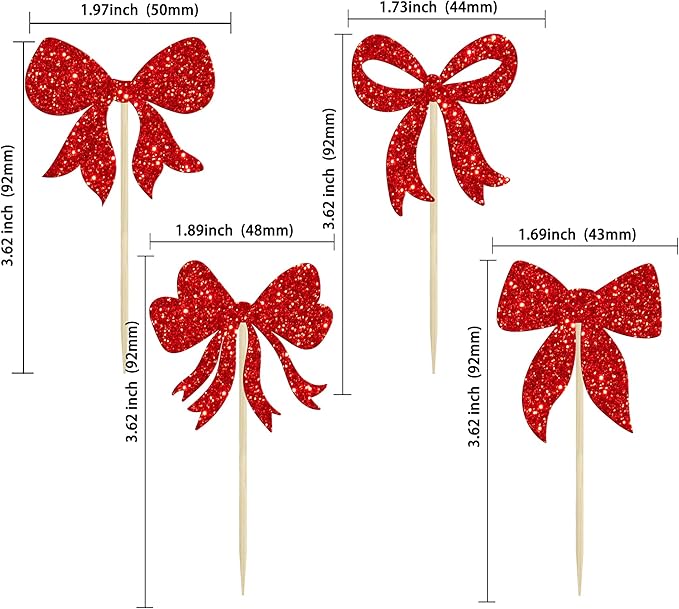 Gyufise 36Pcs Bow Cupcake Toppers Glitter Bowknot Cupcake Picks Bow Tie - Image 2