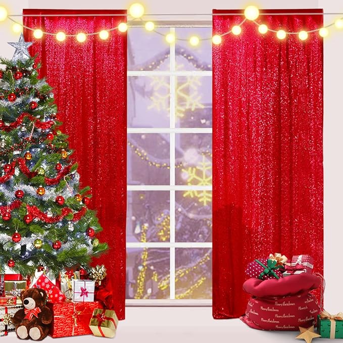 Red Sequin Backdrop Curtains, 2ft x 8ft Sequin Photography Backdrop Curtain 2 - Image 8
