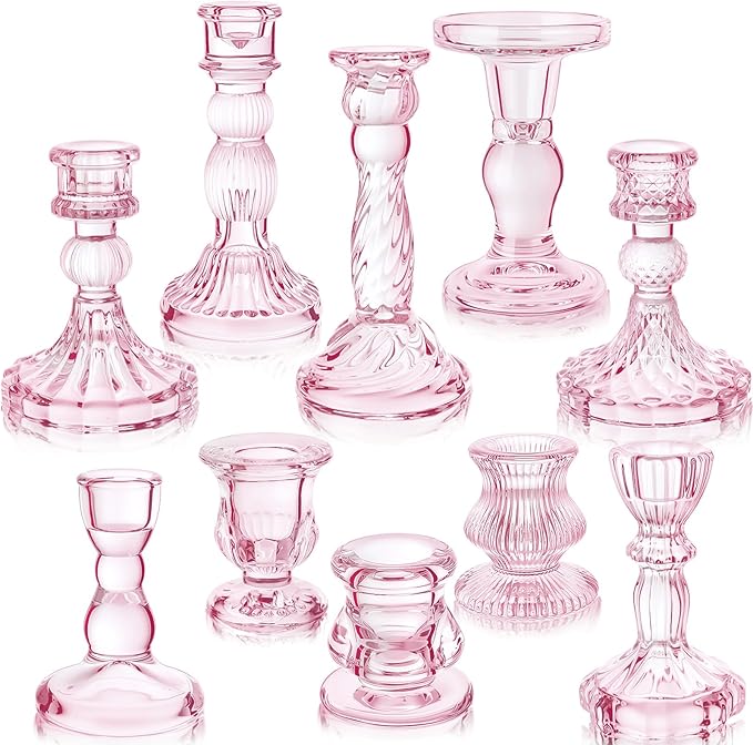 Mumufy 10 Pcs Glass Crystal Taper Candle Holders Clear Glass Candlestick Holder by Mumufy