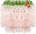 36 Pack Light Pink Wisteria Hanging Flowers, 3.44 Ft Fake Hanging Flowers by ZEBMOON