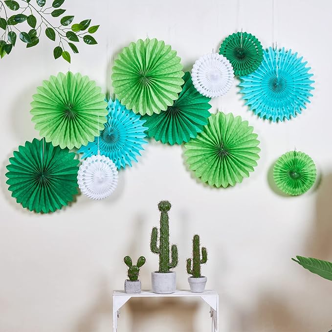 SUNBEAUTY Pack of 11 Green White Party Decoration Hanging Honeycomb Round Paper - Image 7