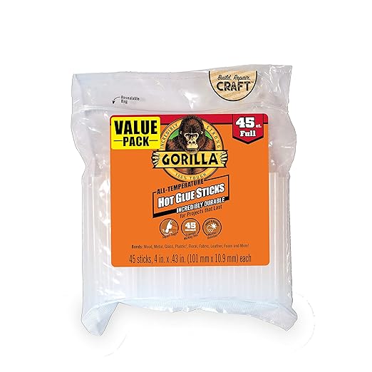 Gorilla Hot Glue Sticks, Full Size 4" Long x 0.43" Diameter by Gorilla