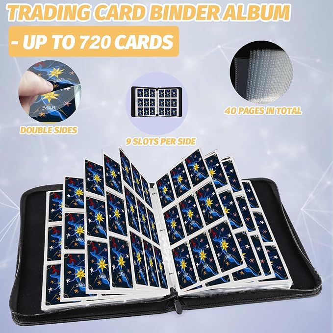 Trading Card Binder for MTG Cards, Premium 9 Pocket Card Binder, 720 Double - Image 5
