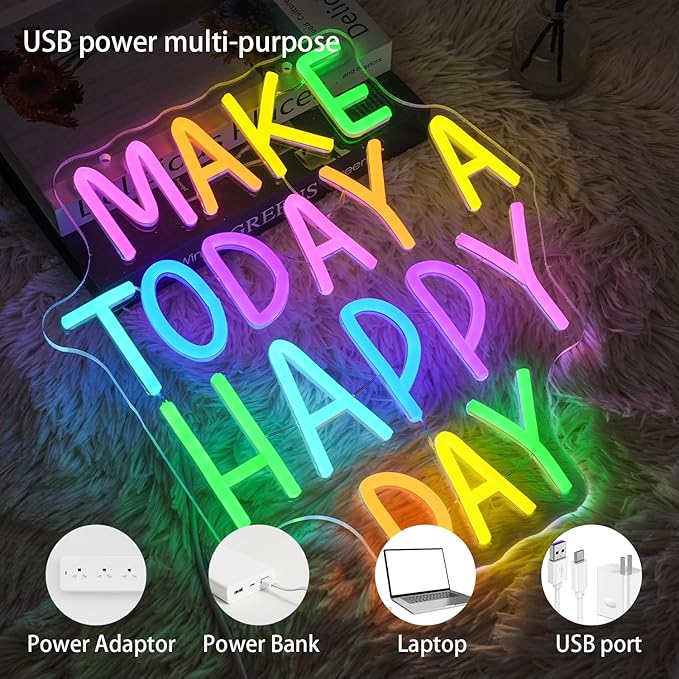 Make Today A Happy Day Neon Sign, Inspirational Colorful Letter Neon Light - Image 3