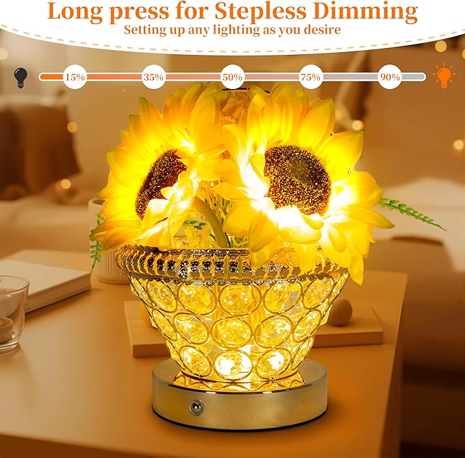 Birthday Gifts for Women, Gift Basket for Mom Sunflower Cordless Table Lamp - Image 2