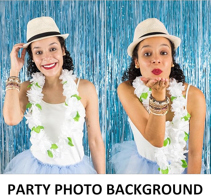 10 Pack Foil Curtain Backdrop Blue Metallic Tinsel Foil Fringe Curtains Photo - Image 5