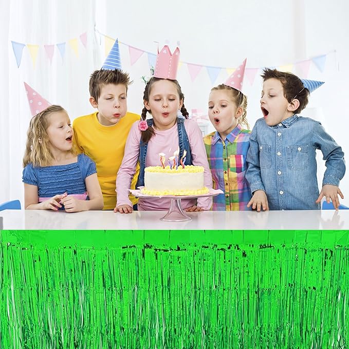 4 Pack Metallic Foil Fringe Tinsel Table Skirts, 29x108 Inch Party Disposable - Image 3