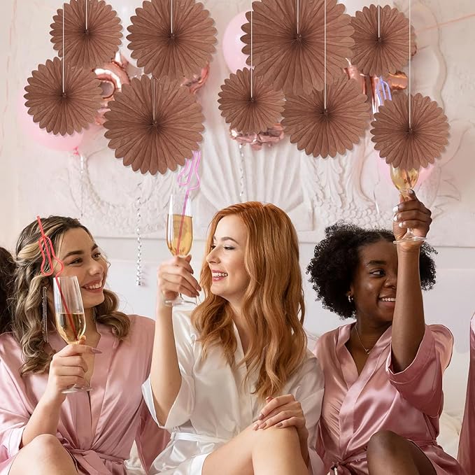 20 Pcs Deep Brown Hanging Paper Fan, Round Paper Fans Decorations Set - Image 4