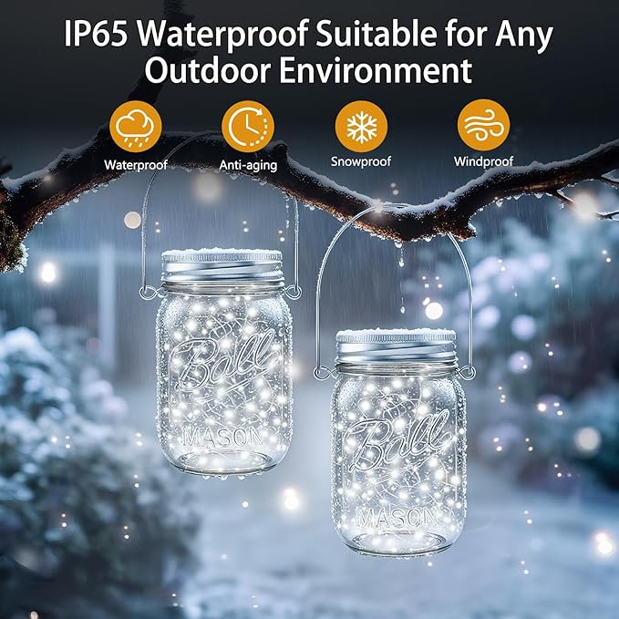 ZNYCYE Mason Jar Solar Lights for Outside, 12 Pack 30LED Fairy Lights Mason Jar - Image 5