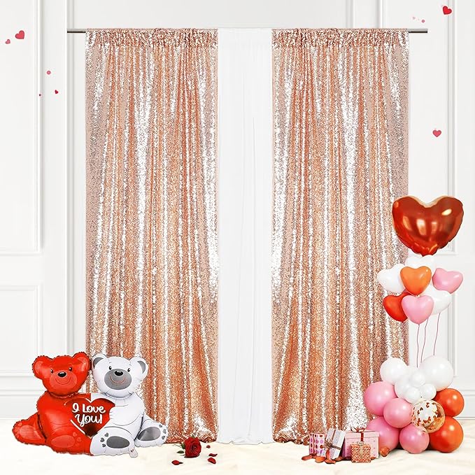 Eternal Beauty Sequin Backdrop Curtains, 2x8 Ft-2 Panels Rose Gold Back Drop by EternalBeauty