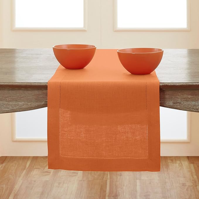 Solino Home Linen Pumpkin Hemstitch Table Runner 60 Inches by SolinoHome