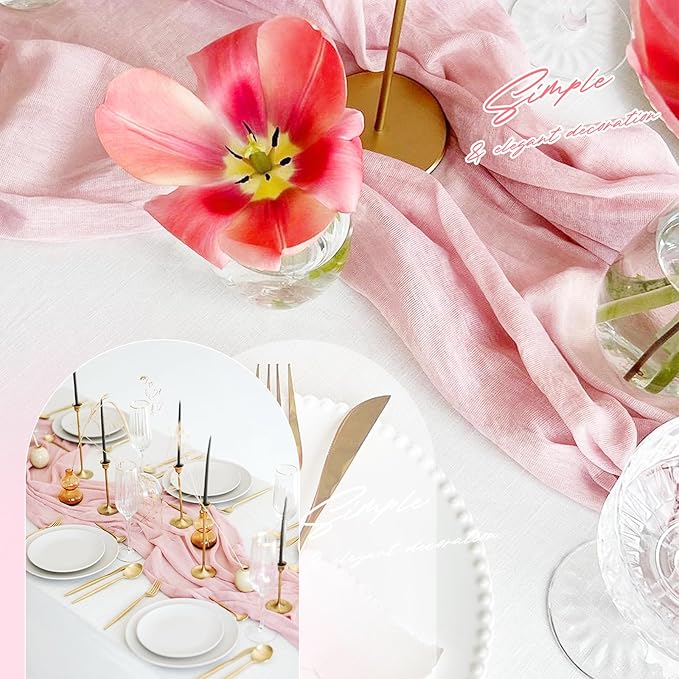 Aktor 4 Pack Pink Table Runner Boho Cheesecloth Table Runner Semi Sheer Gauze - Image 6