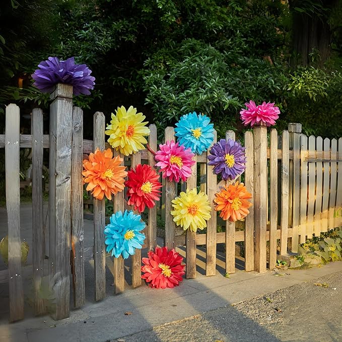 12PCS Mexican Paper Flowers Colorful Fiesta Tissue Paper Flowers Pom Poms - Image 6