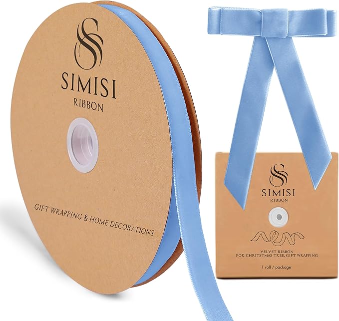 Light Blue Velvet Ribbon 5/8'' 25 Yards by SIMISIRIBBON