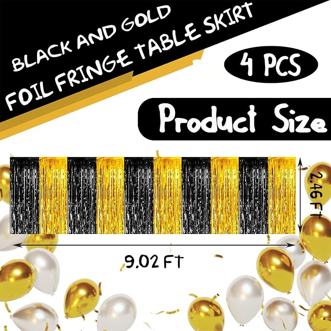 4 Pack 29x108 Inch Metallic Foil Fringe Tinsel Table Skirts - Image 2
