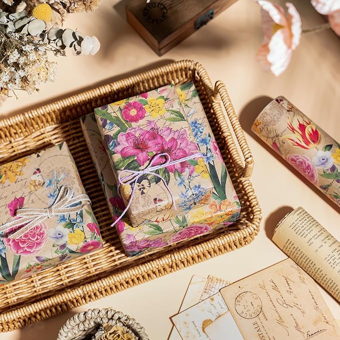WRAPAHOLIC Kraft Floral Wrapping Paper Roll - Image 8