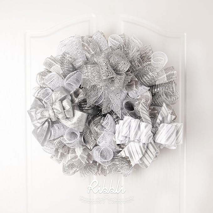 Ribbli 2 Rolls Silver Mesh Ribbon, 10 inch x 30 feet Each Roll, Metallic - Image 4