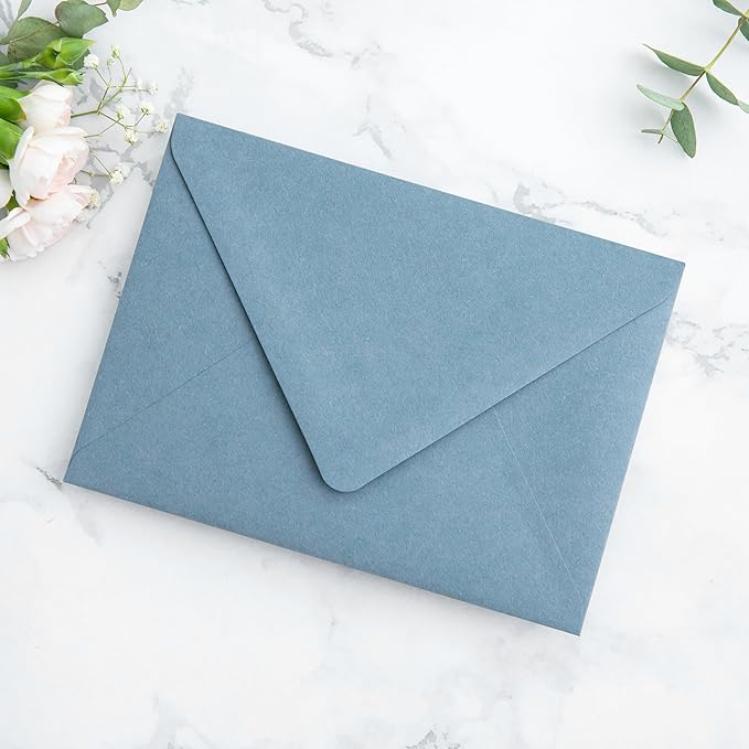 PONATIA 50PCS A7 Euro Flap Envelopes, 5.25 x 7.25'' Dusty Blue Flowers Liner - Image 9